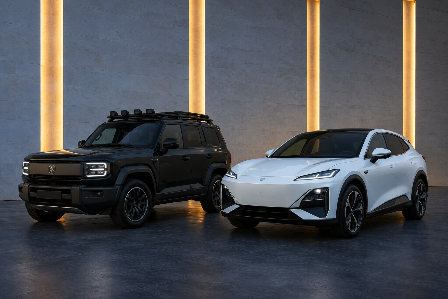 Black 2026 Deepal G318 beside a white 2026 Deepal S07